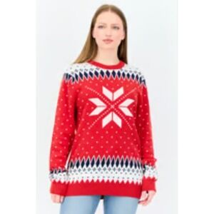 Charter Club Womens Red Fair Isle Snowflake Crewneck Sweater Small Cotton Blend